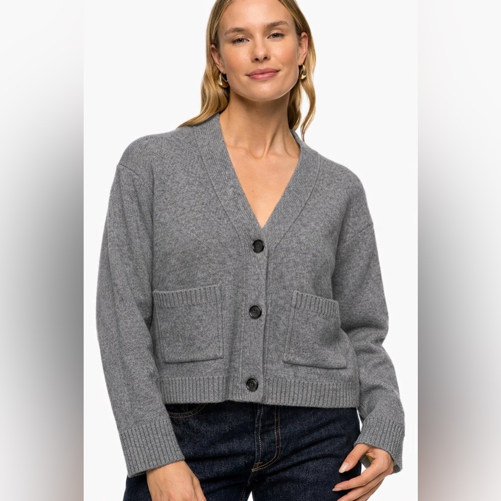 Thakoon 100% Wool Grey Cropped Cardigan Patch Pocket Size L